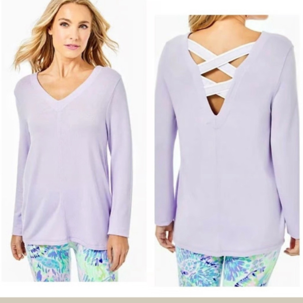 Lilly Pulitzer Luxletic Areli Pullover Lilac Light Verbena V-Neck Women’s Large
